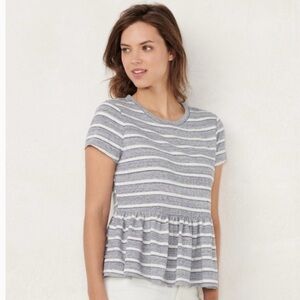 LC LAUREN CONRAD Top /Peplum Stripe Short Sleeve Blue White/ XL